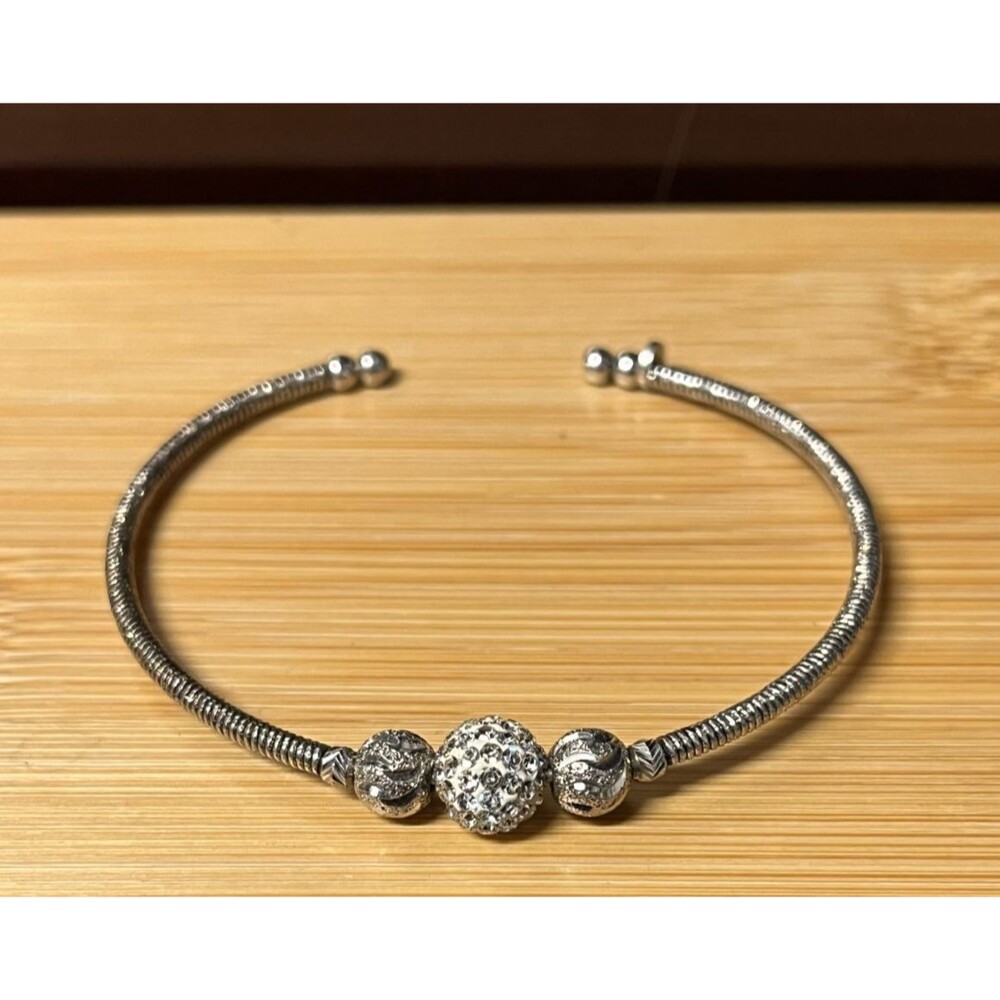 VTG Dyadema 925 Sterling Silver CZ Ball Bead Bangle Cuff Bracelet 5.75"